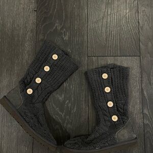 UGG Black Knit Boots with Button Accents